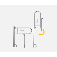 Поручень откидной напольный со складной опорой в пол с держателем для туалетной бумаги